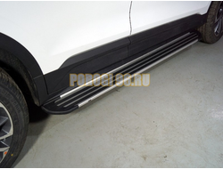 Пороги алюминиевые "Slim Line Silver" 1720 мм ТСС для Geely Coolray 2020-2024