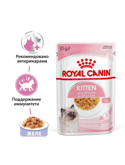 Royal Canin (Роял Канин) Kitten Влажный корм (пауч) для котят от 4 до 12 месяцев, кусочки в желе, 85 г