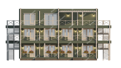 Трехэтажная гостиница из клееного бруса, 550 м2