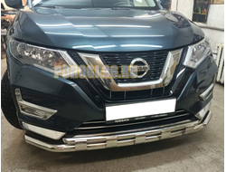 Защита переднего бампера двойная с перемычками d60/42 для Nissan X-trail T32 (2018-)