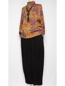 Брюки Бохо "Бананы вельвет строчки" черные р.46-52