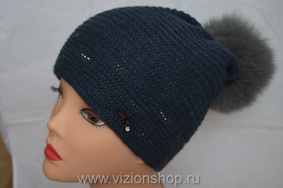 шапка с помпоном вязаная из коллекции вязаных шапок зима 2016 с помпоном Италия vizio купить