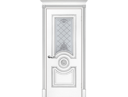 Дверь белая Смальта 18 с патиной серебро