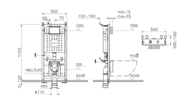 Комплект подвесного унитаза со скрытой системой смыва на 3/6 л VitrA Normus-1 :  стандартное сиденье с металлическими петлями, панель системы смыва с механическими кнопками, цвет белый (панель управления двойная), 9773B003-7201
