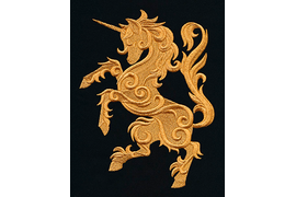 Вышивка золотом единорога