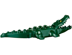 Alligator / Crocodile with 20 Teeth with Yellow Eyes with White Glints Pattern with Blue Technic, Pin 1/2, Dark Green (18904c01pb01)