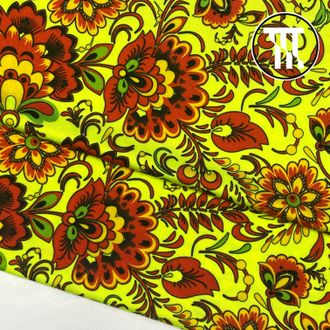 Бифлекс глянец принт Хохлома, цв. Неон-желтый