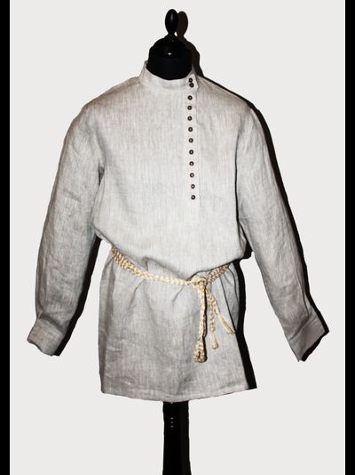 Косоворотка льняная с пуговицами и обережной строчкой - 52 в наличии