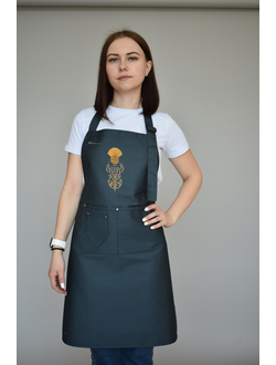 Фартук серый с рисунком, хлопок-саржа, коллекция "Чертополох"
