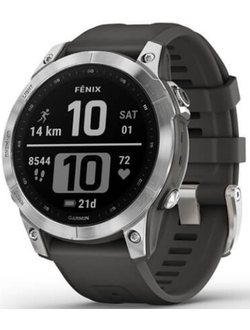 Умные часы Garmin Fenix 7 серебристый с графитовым силиконовым ремешком