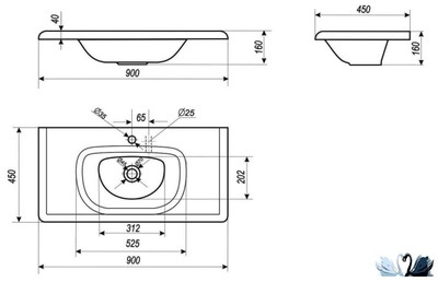 Раковина Эстет Olivia 90 х 45 см Каменная на столешницу в ванную