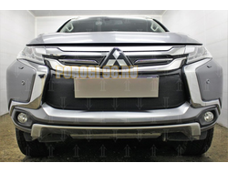 Защита радиатора Mitsubishi Pajero Sport III 2016- black низ с парктроником