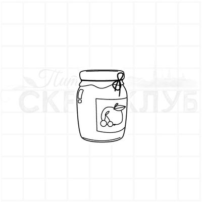 штамп банка с вареньем с этикеткой вишни и яблока