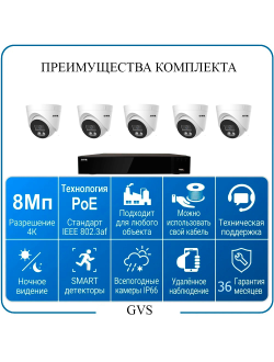 Комплект IP-камер 8 Мегапикселей с записью звука «GVS DS-F5 IP 4K»