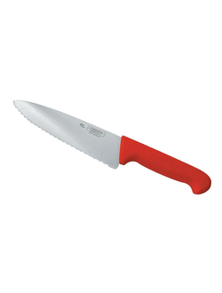 Нож поварской 25 см волнистое лезвие, красная ручка