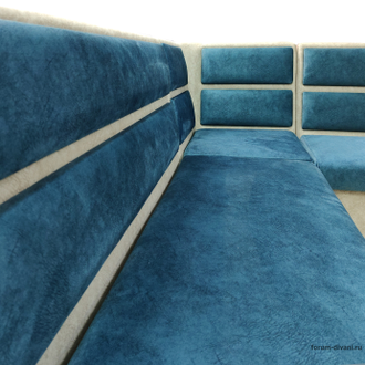 Кухонный Угловой диван "ФОРУМ-1МС", Синий/Слоновая кость, Правый