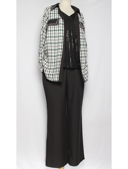 КОСТЮМ БРЮЧНЫЙ "Твид бусины" бирюзовая клетка р.50