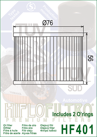 Масляный фильтр HIFLO FILTRO HF401 для Honda (15410-422-000, 15410-422-004, 15410-426-000, 15410-426-010, 15412-300-024, 15412-300-325) // Kawasaki (16099-003) // Yamaha (36Y-13441-00)