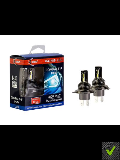 COMPACT-F2 H4/H19 20W (Яркость 2700Lm) 5000K 12V (комплект 2шт) Гар. 1 год