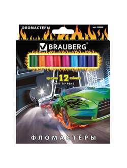 Фломастеры BRAUBERG "InstaRacing", 12 цветов, вентилируемый колпачок, карт. упаковка, выборочный лак, увел. срок службы, 150548, 6 наборов