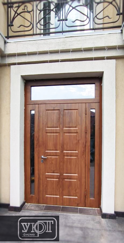 №11. входная дверь с фрамугами в коттедж. плёнка vinorit