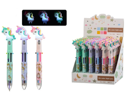 Ручка шариковая автоматическая с фонариком 6-ти цветная Единорог, Цвет корпуса: в ассортименте