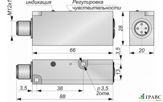 Оптический бесконтактный датчик O07-NO/NC-PNP-P (с регулировкой)