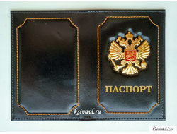 Обложка для паспорта с гербом РФ черный