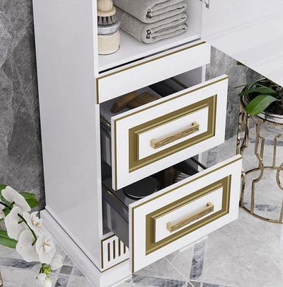 Пенал Opadiris Оникс 50 белый глянцевый с золотой патиной, правый