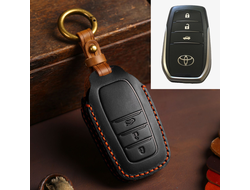 Чёрный кожаный чехол для ключа toyota land cruiser 200, 300, camry v55, v80 из натуральной кожи