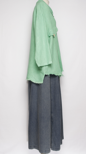 Блуза-жакет лён "КЛАПАНЫ ВИНТАЖНАЯ " яблоко, бирюзовая р.48-56