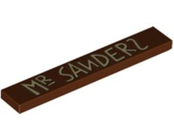 Tile 1 x 6 with 'MR SANDERS' Pattern, Reddish Brown (6636pb270 / 6338511)