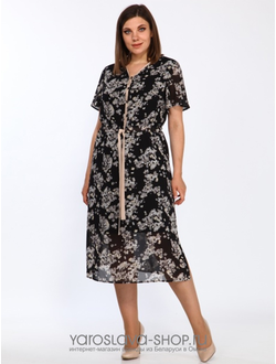 Модель: 2300. Шифоновое платье черного цвета с застежкой на навесные петли и пуговицы.