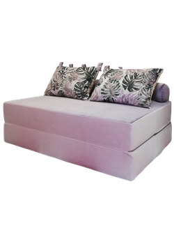 Диван-кровать 140см, велюр розовый/фэшн джангл