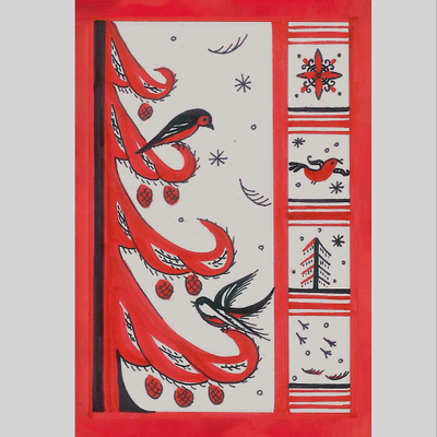 Шоппер из коллекции "Сказка" из натуральной ткани с принтом, мезенская роспись