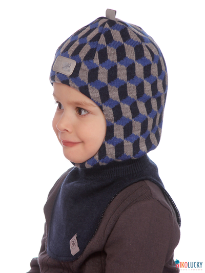 Шапка-шлем  20101-03 темно-синий, ярко-синий, серый р. 52-54