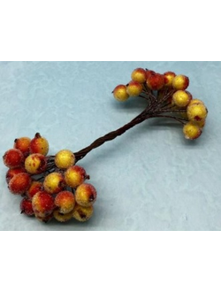 Рябина на ветке в сахаре, цвет оранжево- красный (упаковка 20 штук)
