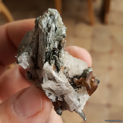 Сфен (титанит) с кальцитом и хлоритом на хлорит-серицитовом сланце. 54*43*30мм.