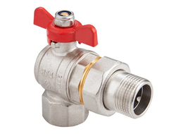 Кран-американка шаровый угловой полнопроходной с полусгоном (ручка-бабочка) внутренняя-наружная резь