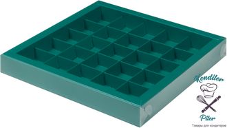Коробка на 25 конфет с пластиковой крышкой 245*245*30 мм, зеленая матовая