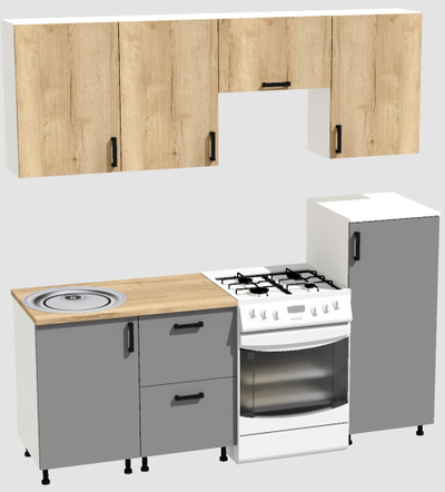 Кухня Эконом 1,5 метра с полуколонкой (1000х500) Цвет: Дуб Вотан/Базальт