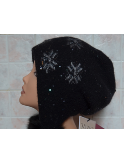 Вязаная черная шапка ушанка с помпонами  2018 Vizio Визио Италия 5851