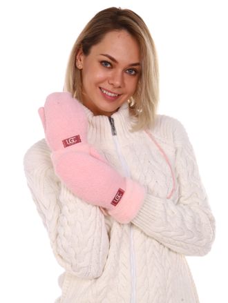 Варежки женские на веревке розовые