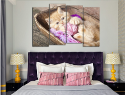 Модульная картина "Котенок с клубочком"