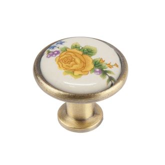 Ручка-кнопка, старая бронза/керамика (роза желтая)