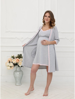 Комплект для беременных и кормящих 1-НМК 13120 халат и сорочка серого цвета
