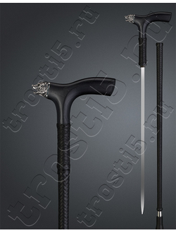 классическая черная трость из ясеня с клинком с медведем