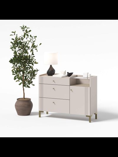 Одетта Комод с ящиками и створкой (КМ1)  Дуб Эндгрей/Меланж
