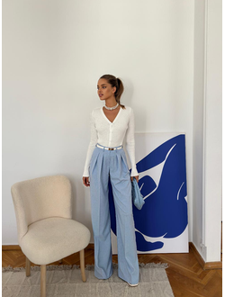 Брюки палаццо со складками (голубой)