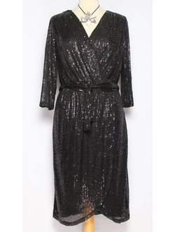 ПЛАТЬЕ  НАРЯДНОЕ "Пайетки-запах" чёрное р.50-56( маломерит на 1 размер)